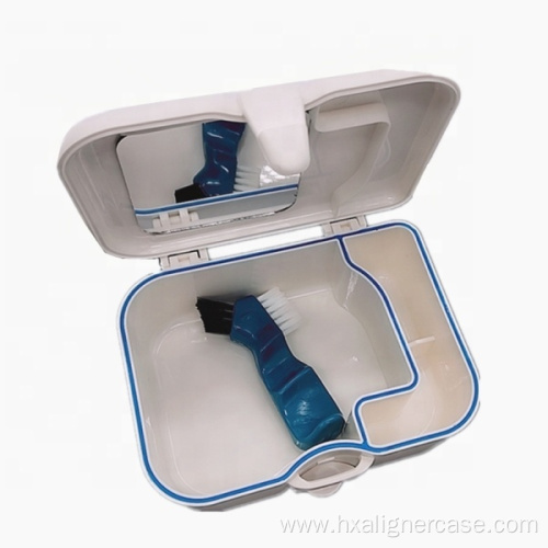 Plastic Dental Mirror Denture Storage Box with brush